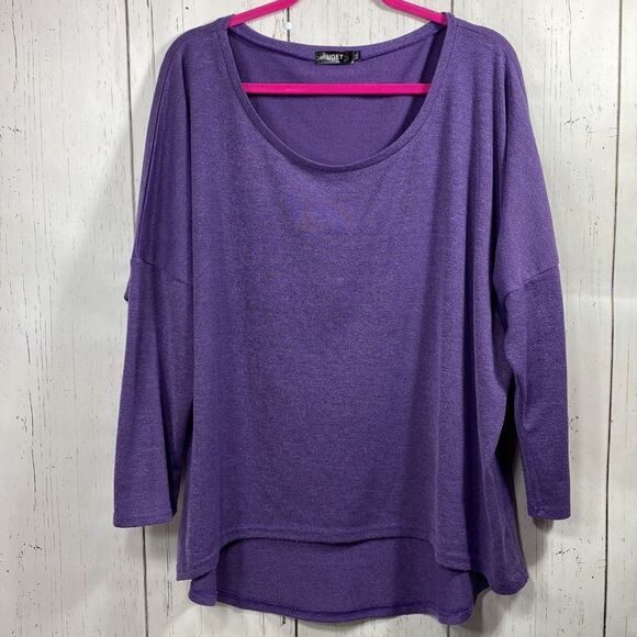 Uget Womens Plus Lightweight Oversized Batwing Sleeve Knit Purple Pullover Top - Picture 5 of 11